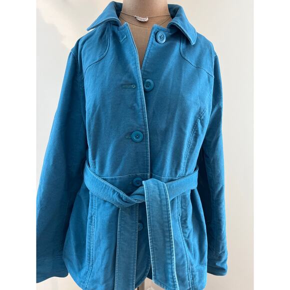 women's LL BEAN blue lined sueded cotton trench. Pockets MED - Picture 2 of 10